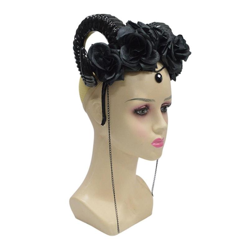 Halloween Antelope Horn Dark Rose Headband for Cosplay and Costume Party Decoration