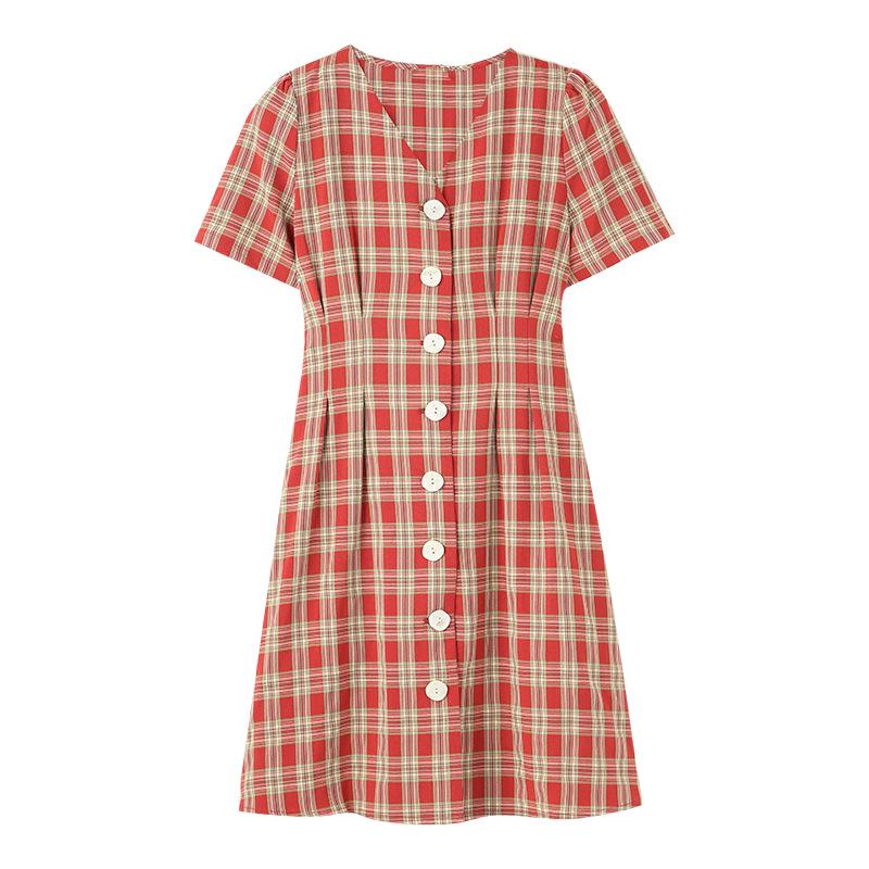 

Новое весенне-летнее приталенное платье в клетку больших размеров для миниатюрных студенток XL (recommended for 120-135 jin) красный