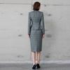 2024 Women's Gray Plaid Two-Piece Suit – Korean Style Formal Jacket & Skirt for Early Autumn