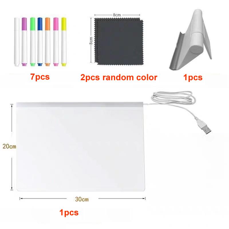 Rewritable DIY Children's Glowing Drawing Board Message Lamp With 7 Colorful Pens Light Up Acrylic Message Board