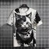 Women's Top Crew Neck Cat Print Fashion Short Sleeve Loose T-Shirts Women’s