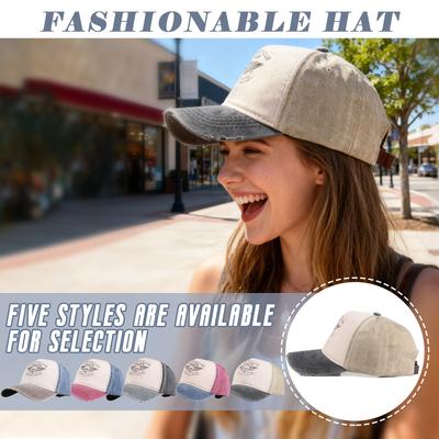 Retro Baseball Cap Cotton Washed Denim Trucker Hat Contrasting Color Distressed Pattern Print Hat Hat Unisex