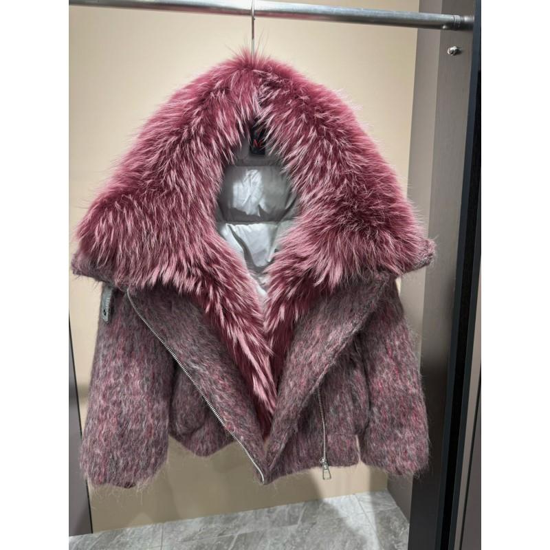 Womens Short Down Coat 2026 Winter Luxury Raccoon Fur Collar Wool Blend Oversized Warm Puffer Jacket