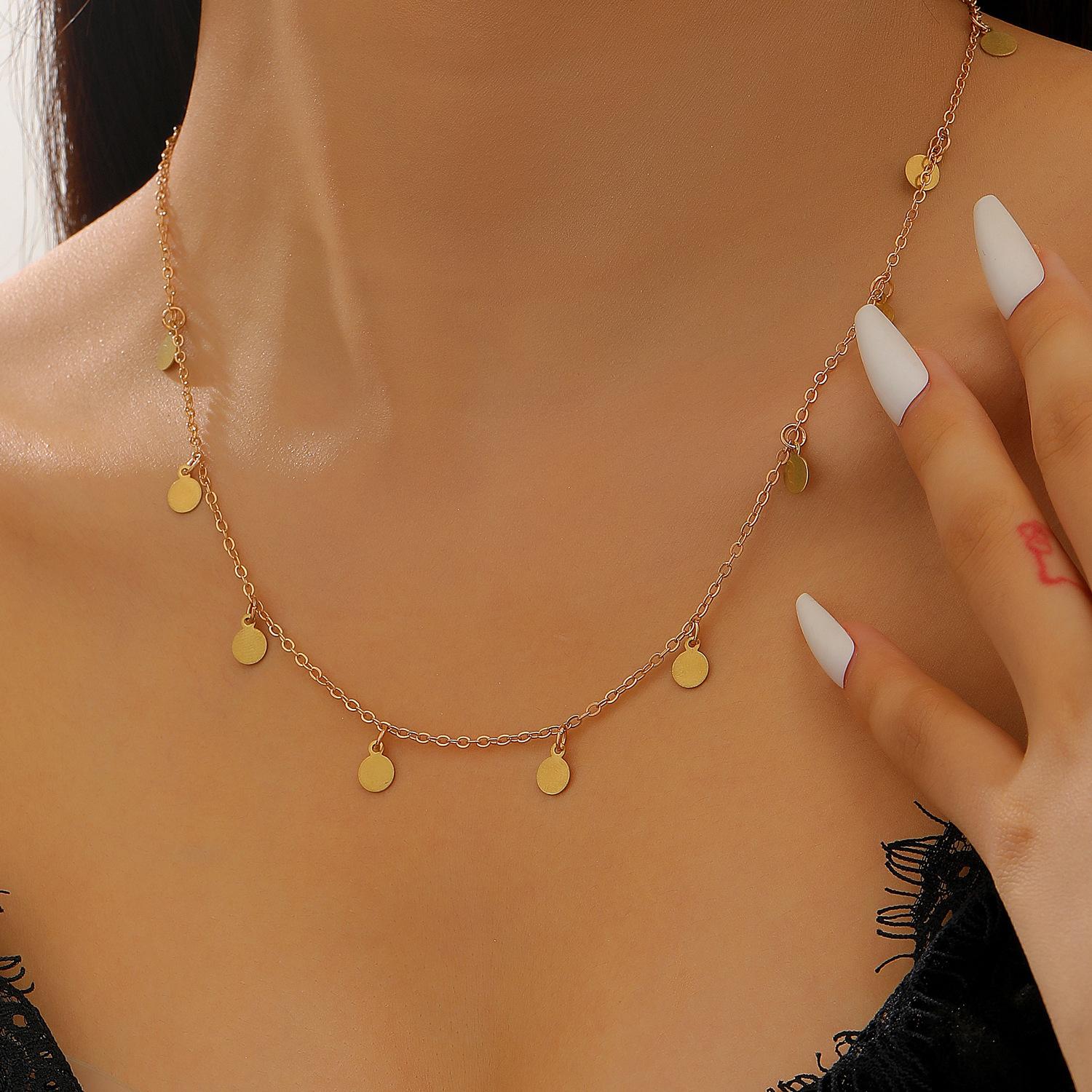 Luxury Metal Sun Moon Octagonal Star Pendant Necklace Bracelet for Women Retro Bead Irregular Clavicle Chain Gothic Jewelry Set