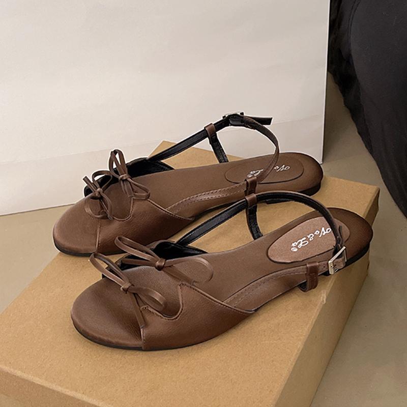 

Fashion Round Toe Flat Buckle Strap Sandals Woman Casual Soft Bowknot Design Slingback Shoe Ladies Summer Concise Dress Zapatos Big Size 35