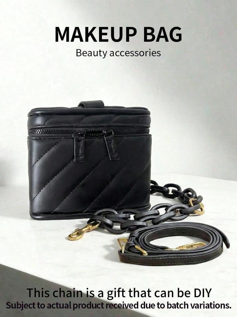 YSL Quilted Makeup Box Bag, Detachable Chain Crossbody Cosmetic Storage Pouch