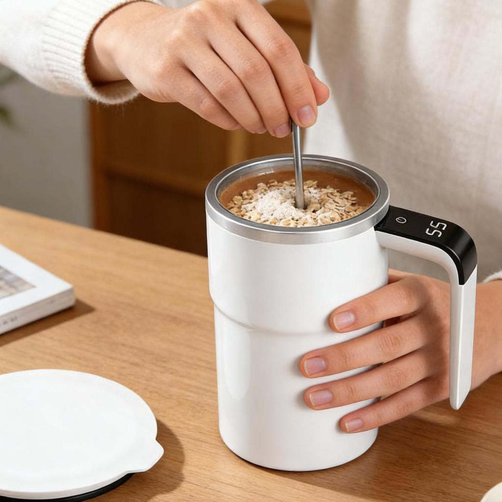 Magnetic Stirring Coffee Mug Electric Rechargeable Self Stirring Cup with LCD Thermometer for Milk Cocoa Office Kitchen Travel