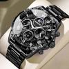 BINBOND Luxury Fashion Men Watches Multi-functional Stainless Steel Original Quartz Wristwatch Moon Phase Chronograph Waterproof
