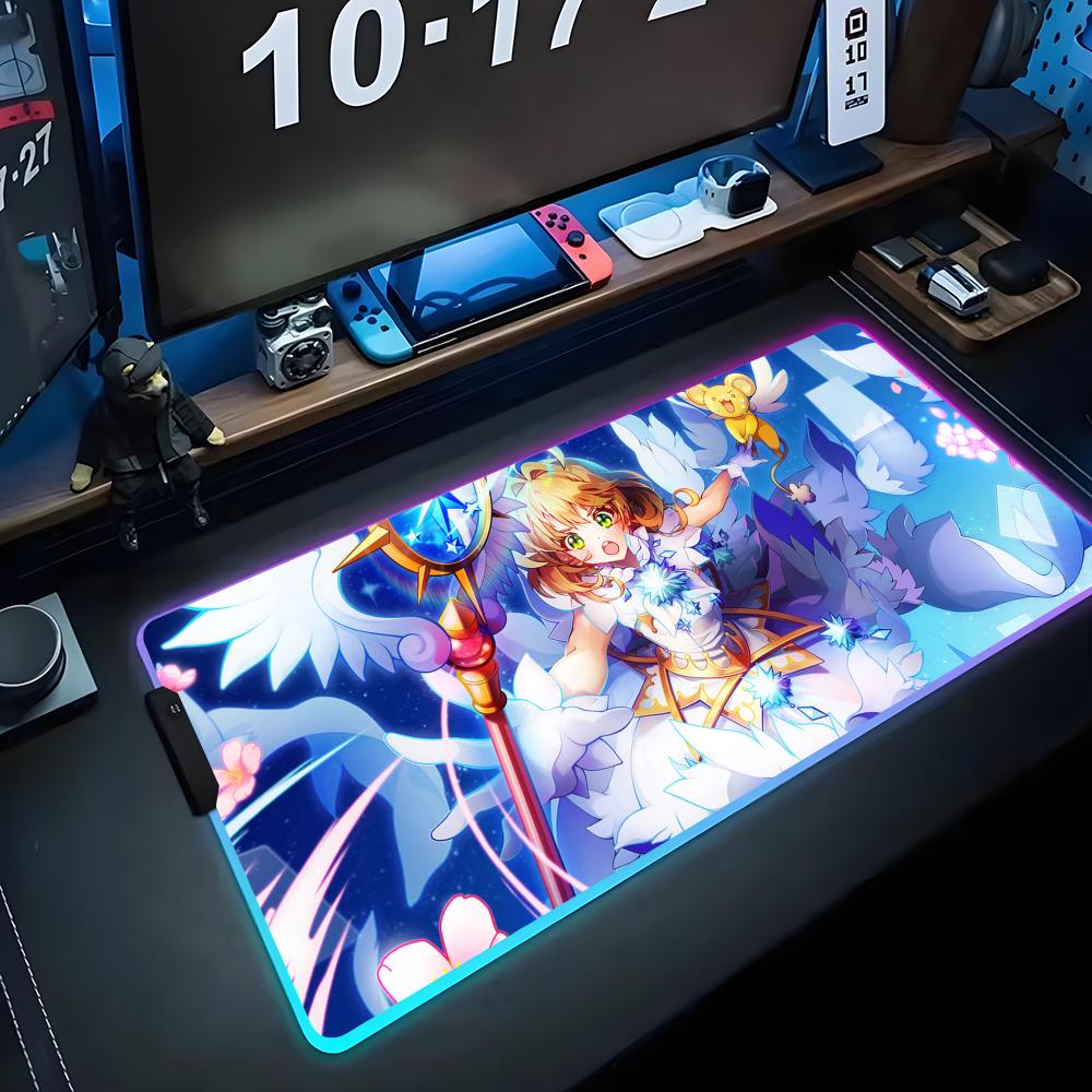 

sakura card Коврик для мыши RGB Игровой коврик для мыши Большой светодиодный коврик Настольный коврик для ПК Светящийся коврик для мыши Большие коврики для клавиатуры Настольный коврик с подсветкой RGB600x300x3mm