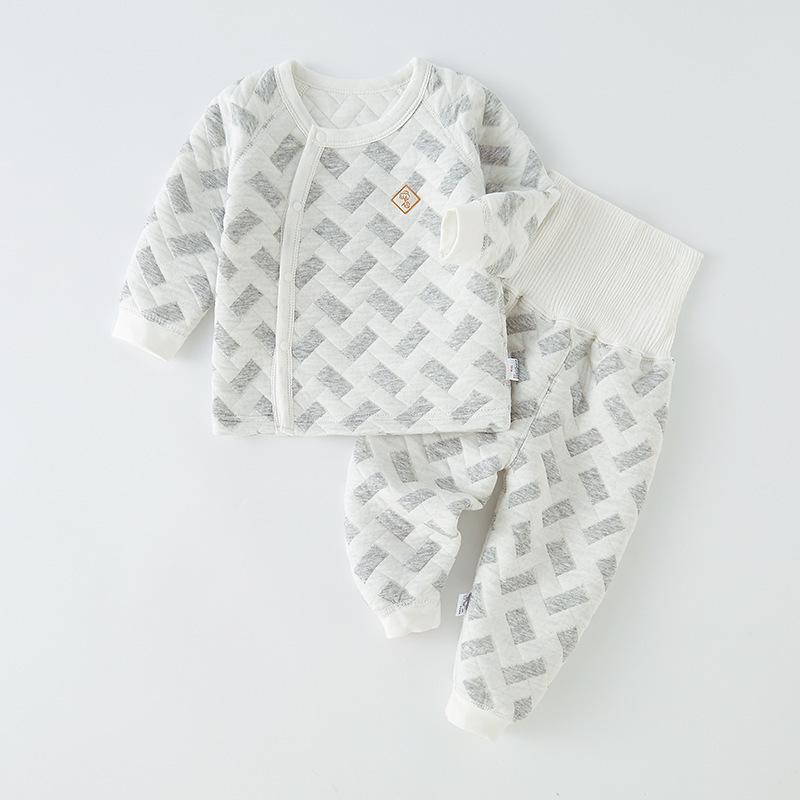 Children's Pure Cotton High-Waist Warm Pajamas Set for Autumn & Winter - Baby and Toddler Homewear with Belly Protection