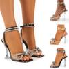 Fashion Comemore 2025 Rhinestone Bowknot Women Sandals Transparent High Heels Summer Sexy Square Toe Ankle Buckle Strap Shoes Stiletto