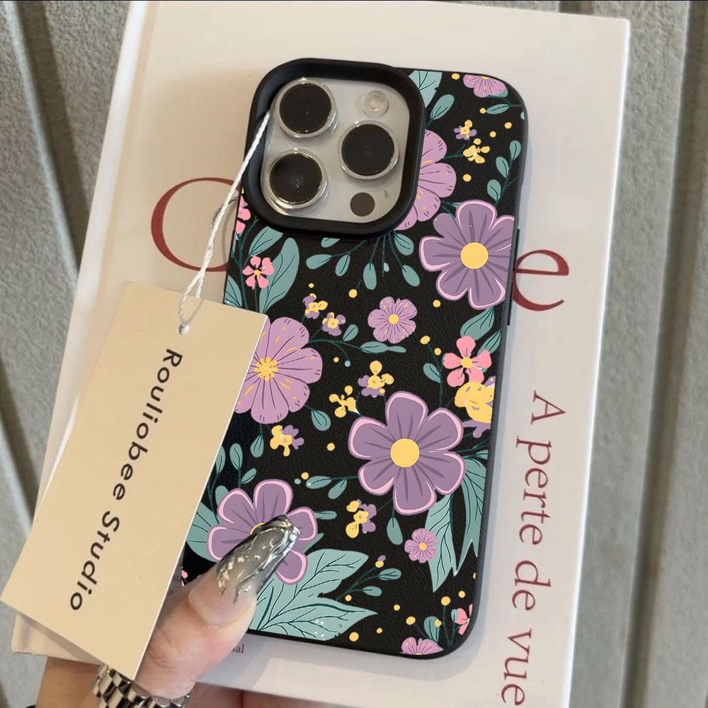 Dreamy Cool Flower Lily Luxury Lichee Leather Pattern Phone Case For iPhone 17 16e 16 15 14 13 12 11 Air Pro Max Plus X XR XSMax
