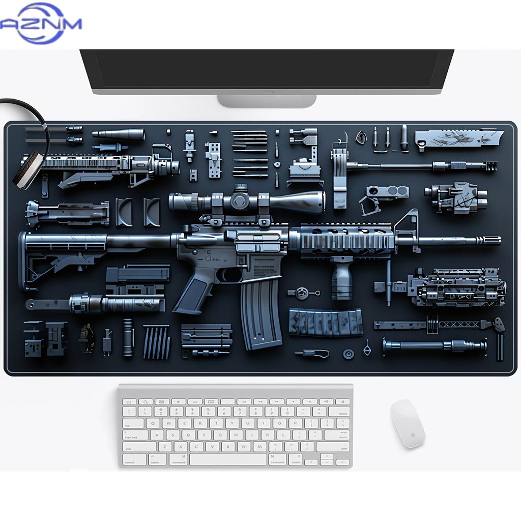 Large Gun Parts Design Mouse Pad 900x400mm Nonslip Rubber Base With Stitched Edges For Fps Gamer Gaming And Office Desk Mat