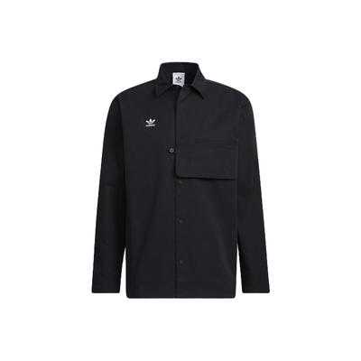 Originals Trefoil CNY Solid Color Button-Down Long Sleeve Shirt Men Tops Black HC0561