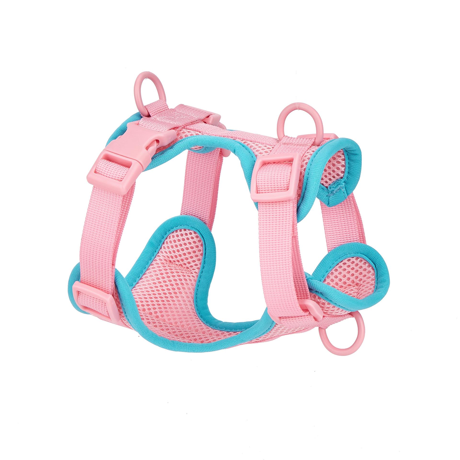 

Летняя новинка, подходит для крупных, средних и мелких собак, нагрудный ремень для домашних животных, удобный дышащий жилет для кошек и собак, тяговый трос. S розовый