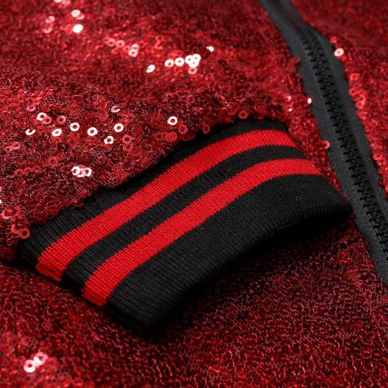 Men Sequin Jacket Stand Collar Shiny Long Sleeves Slim Fit Zipper Closure Cardigan Mid Length Stage Show Dance Performance Coat