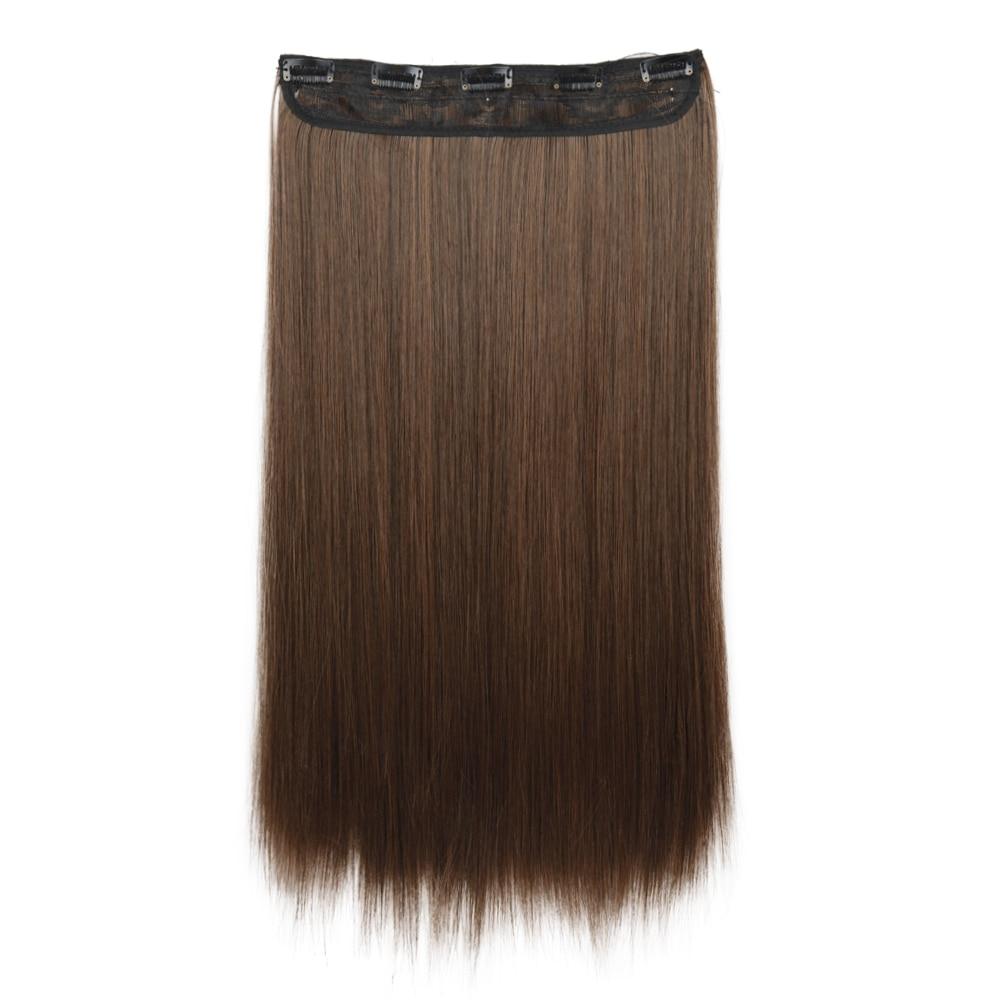 MERISIHAIR 5 Clips In Hair Extension Synthetic Long Straight Hairpiece Haistyle High Temperature Fibert Golden Brown Black
