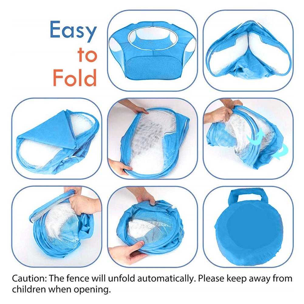 Foldable Small Animal Hamster Fence Autoopen Outdoor Indoor Exercise Crawling Pet Tent(  Blue )