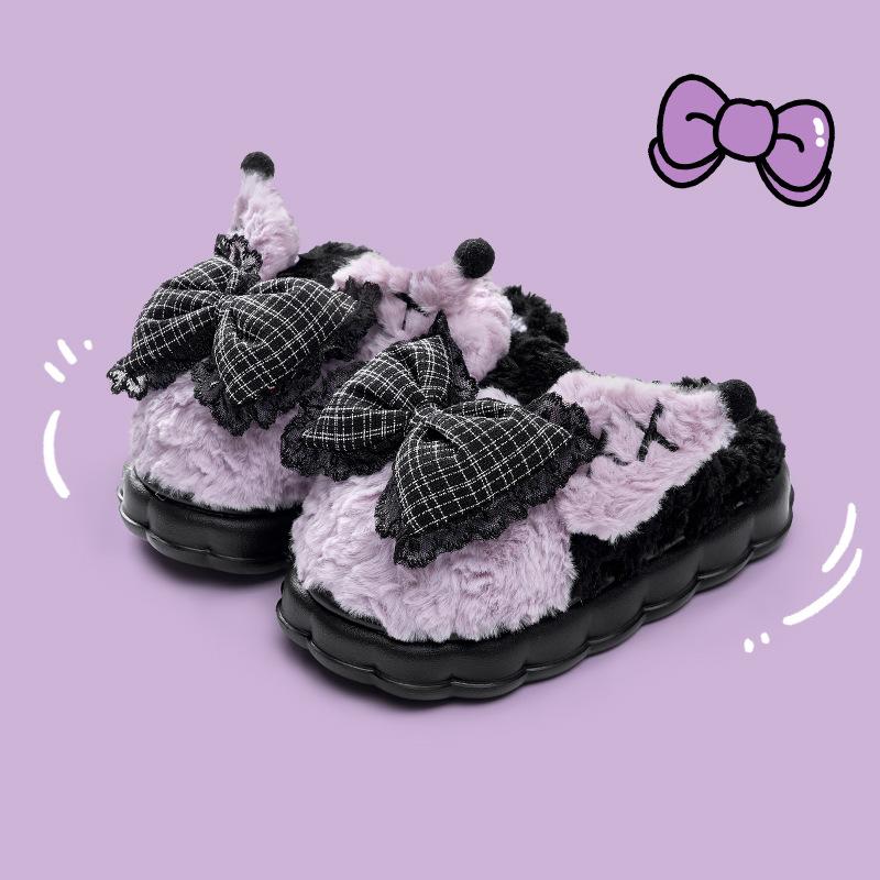 Fashion Bow Cotton Slippers Women's Autumn New Indoor Home Warm Non-slip Can Be Worn Outside Half Drag Cotton Shoes