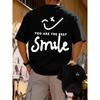Men's Summer Joyful Face Print T-Shirt - Front & Back Joyful, Casual Round Neck Short Sleeve Tee with Smileys,Summer Wardrobe Staple Suitable