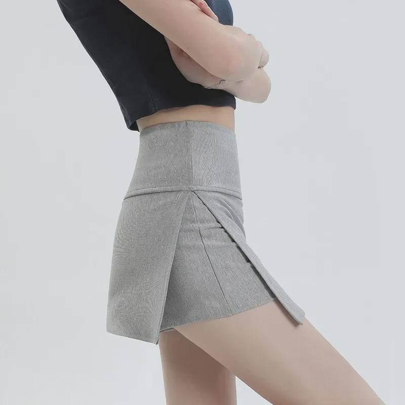 

Women s High Waist Slimming Midi Skirt - Spring/Summer Hot Girl Style, Slit Anti-Exposure Sporty Bodycon with Drapey Pants Detail. Medium серый