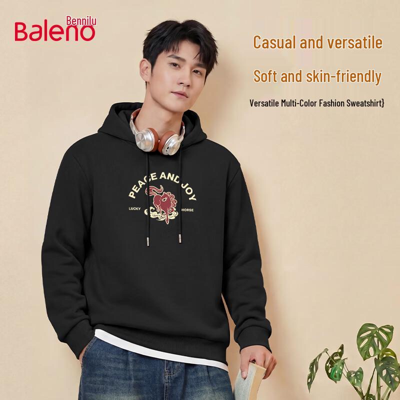 Baleno Men's Spring Lucky Horse Print Hooded Sweatshirt