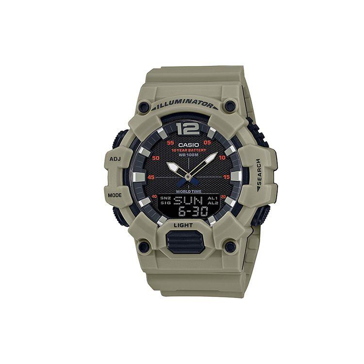 Casio Youth Series Round Dual Display Fashion Outdoor Waterproof Shockproof Sports Quartz Movement Resin Strap Men Watches Black HDC-700-3A3 Brown Strap
