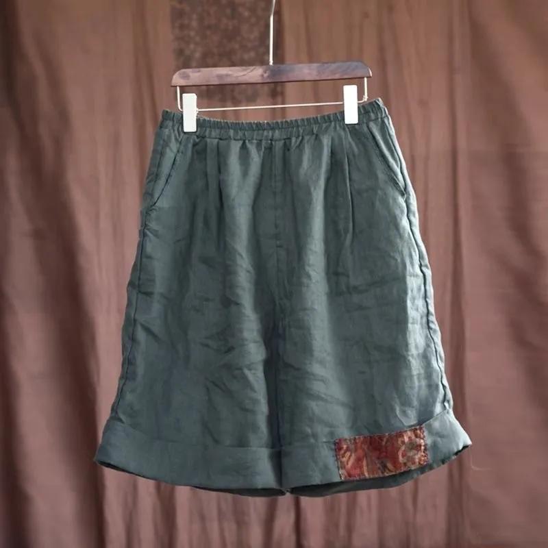 Shorts d'été rétro imprimés décontractés pour femmes, patchwork, amples, shorts de sport