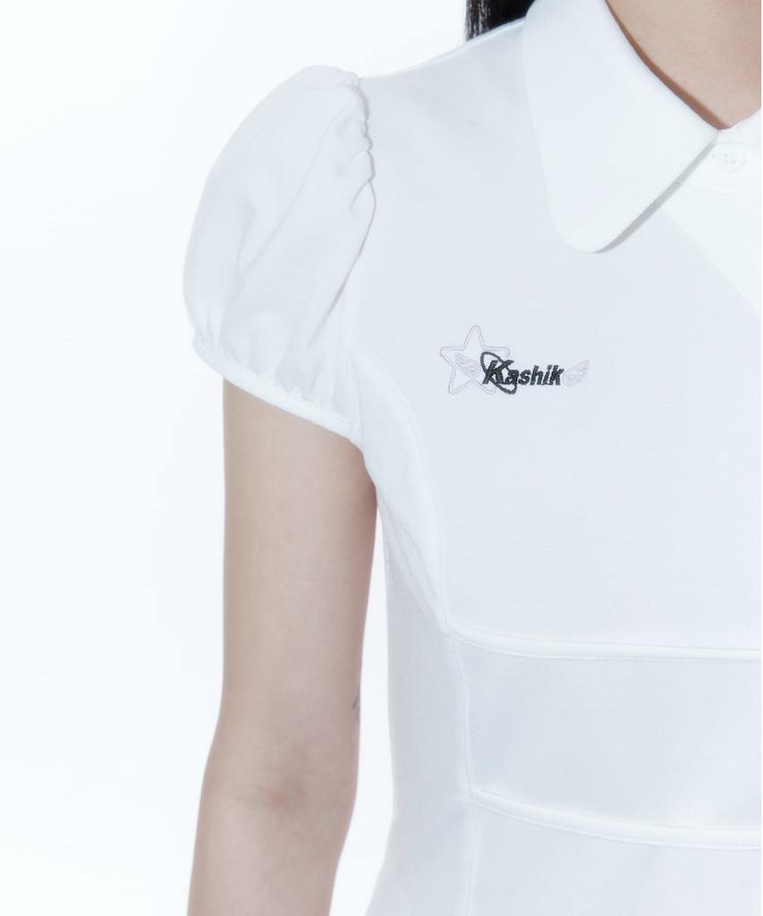 Kasiko Puff Preppy Mini Dress White