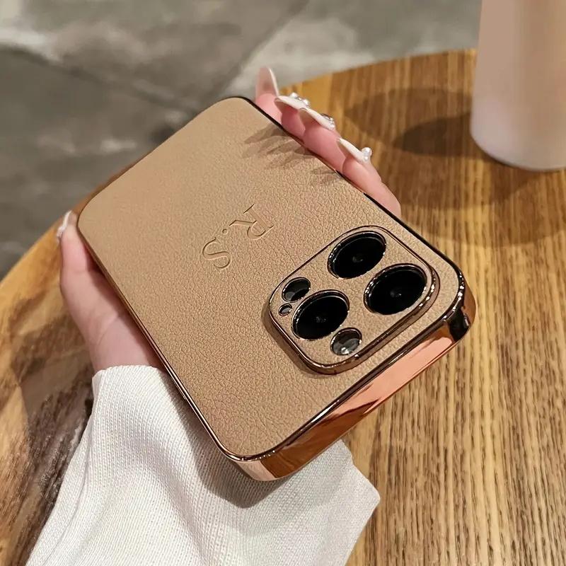 Personalisierte Initialen Namenshülle Für iPhone 17 16 15 14 13 12 11 Pro Max Plus Air-Leder Beschichtetes Lederhülle