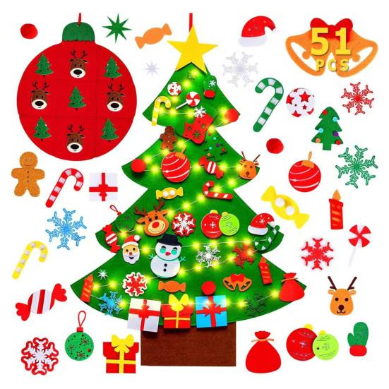 Plstěný vánoční stromek pro batolata DIY vánoční stromek s ozdobami Vnitřní vánoční dveřní nástěnné závěsné dekorace Vánoční aktivity Dárky pro děti