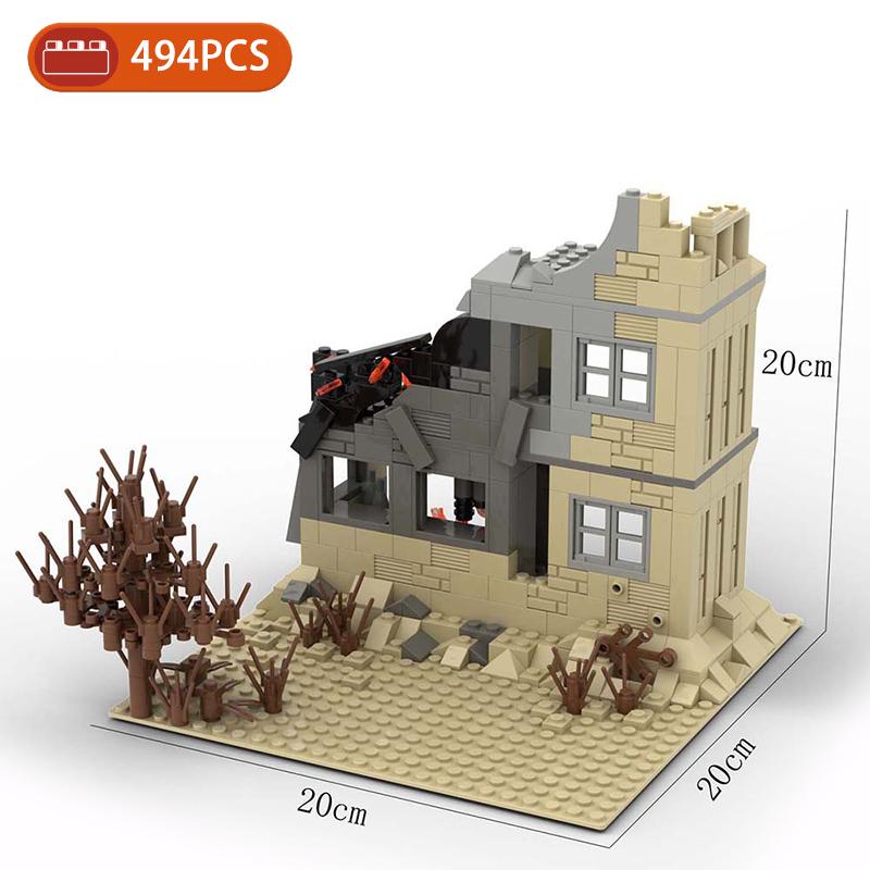 MOC Parts Military Battlefield WW2 Ruins Weapons Fortress Blockhouse Model Building Blocks Army Architecture Bricks Toy Kid Gift