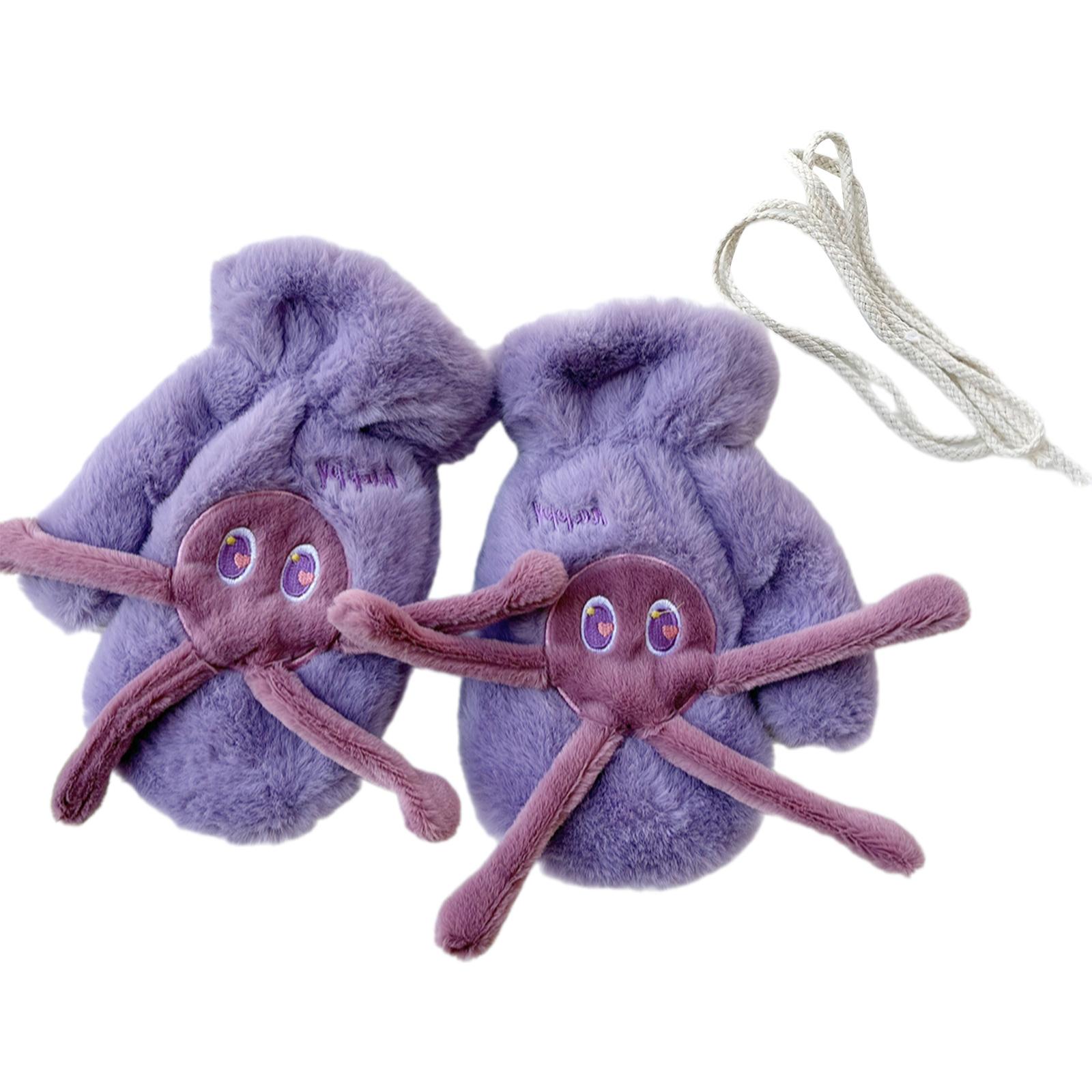 

Cartoon Plush Mittens for Adult Kids Winter Warm Gloves Furry Thick Gloves Windproof Skiing Mittens for Outdoor Activity фіолетовий