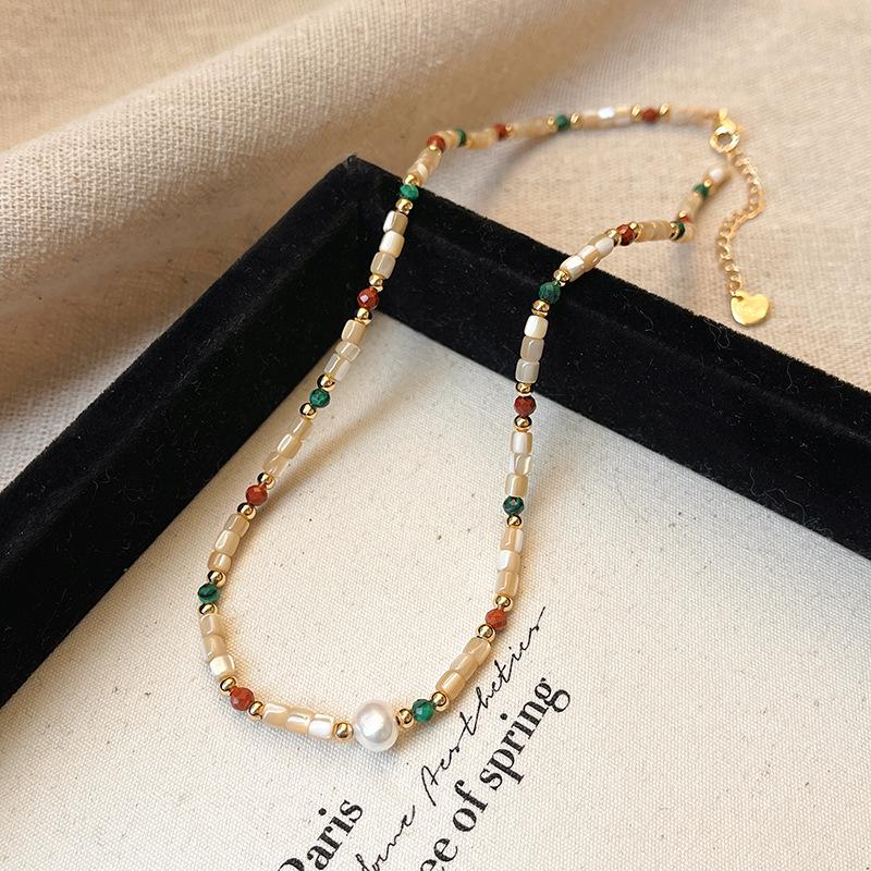 Luxurious Agate & Pearl Crystal Necklace - Ethnic Style Clavicle Chain