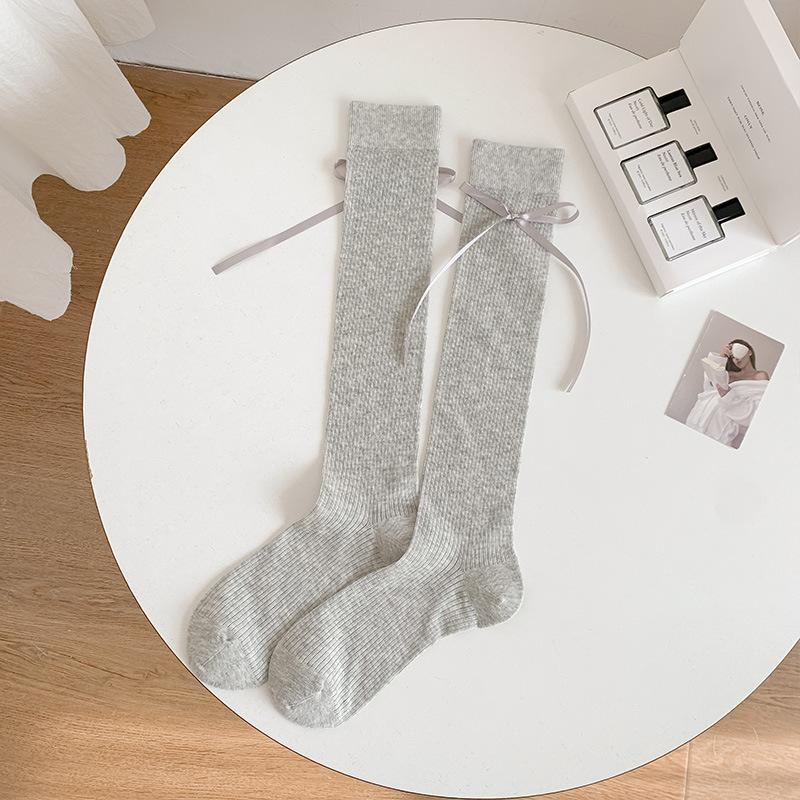Ribbon Bow Socks Thin Calf Socks White Ballet Style Pile Socks Trendy Socks