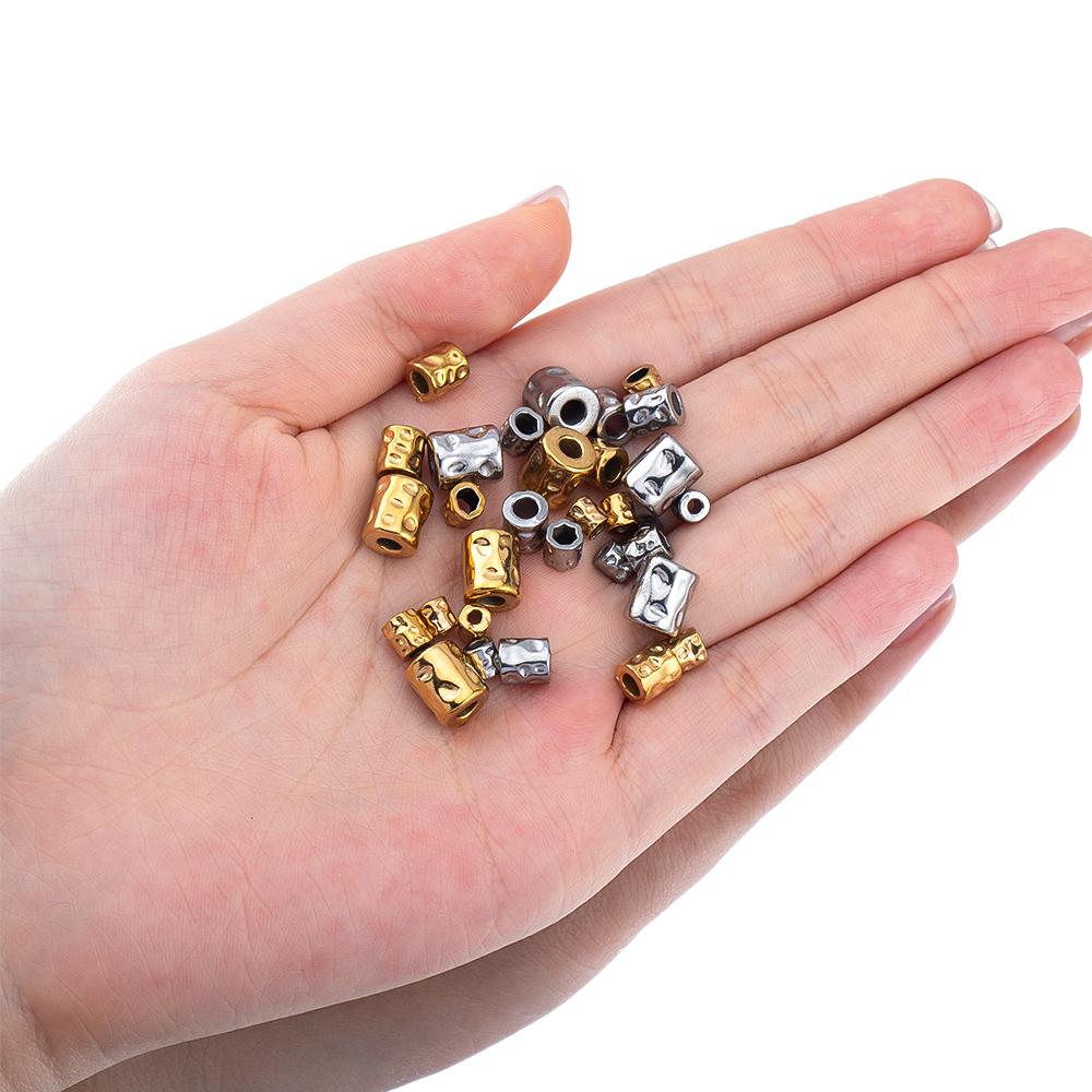 10PCS Stainless Steel Gold Plated Round Oval Dots Texture Cylinder Spacer Beads for Needlework DIY Bracelet Jewelry Making Craft