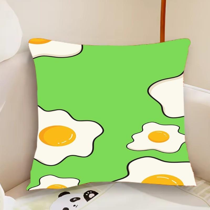 Simple Cartoon Egg Poached Pillow Case Cute Room Home Office Decor Protective Pixel Without Game