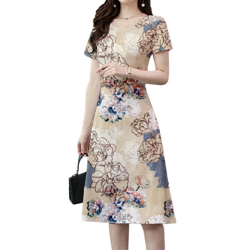 Estampado floral de mujer Vestido de cuello redondo Elegante manga corta  Verano Casual Vestidos sueltos comprar a buen precio — entrega gratuita,  reseñas reales con fotos — Joom