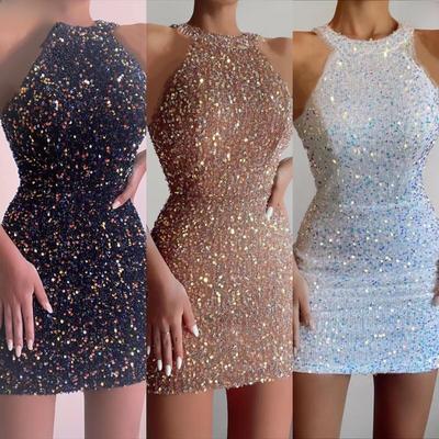2024 Euro-American Crystal Tassel Halter Sequin Evening Dress
