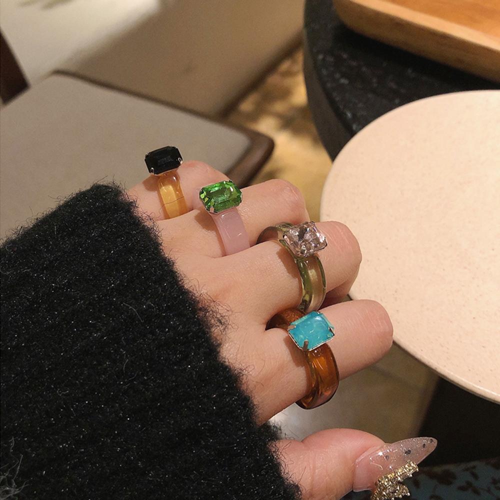 Jewelry Retro Girls Irregular Rhinestone Women Finger Ring Transparent Resin Rings Geometric