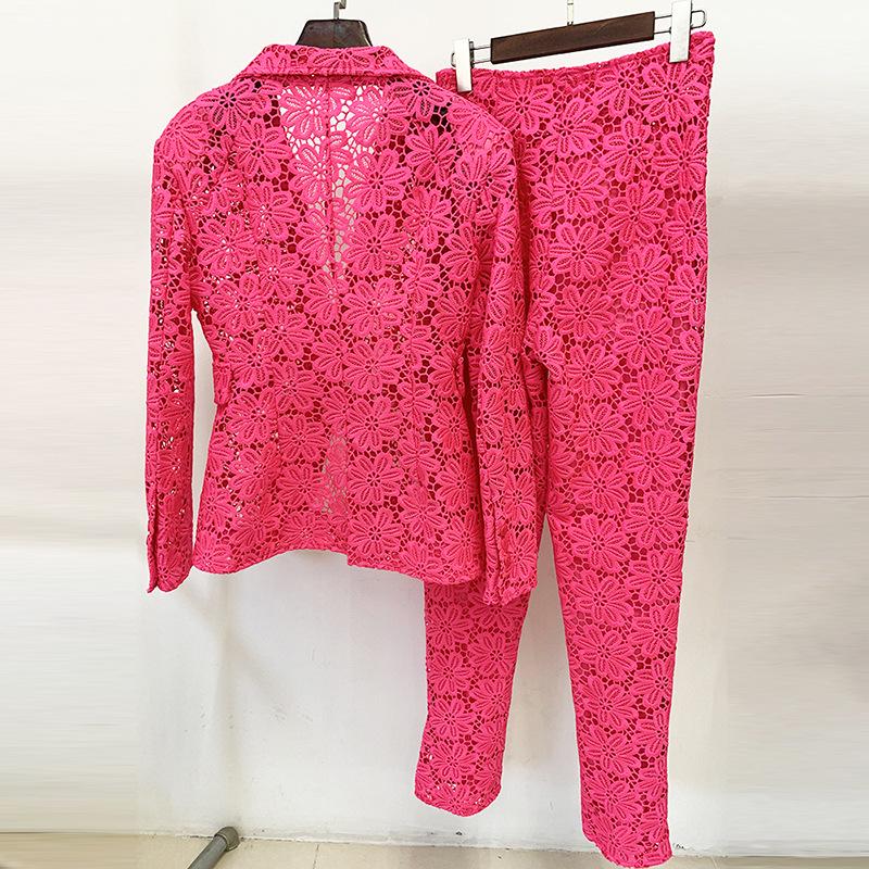 Available 2025: Stylish European & American Celebrity Slim Lace Pantsuit Set