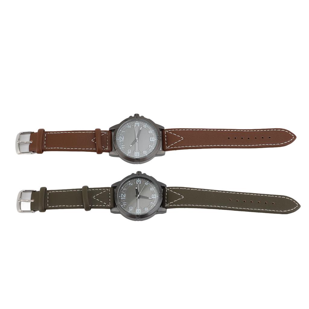 Men Quartz Watch Round Large Dial PU Leather Strap Retro Wristwatch for Daily Life Sports Business P