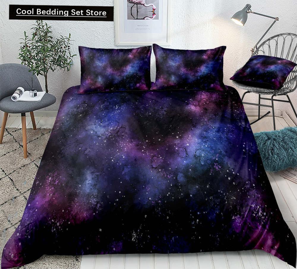 Starry Sky King Queen Duvet Cover Colorful Galaxy Bedding Set Outer Space 2/3pcs Quilt Cover Glitter Polyester Comforter Cover