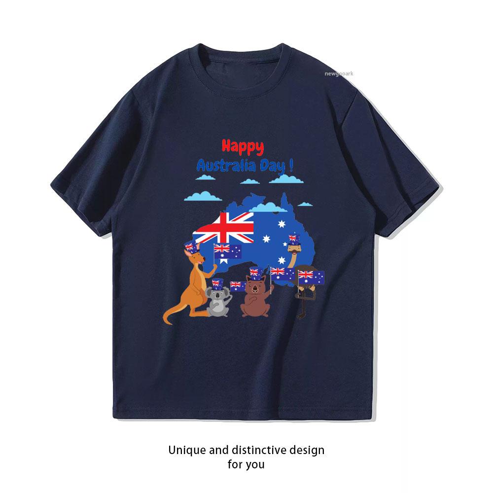 

Happy Australia Day Funny Animals Red and Blue Letters Classic TShirt Women Unisex Casual Cotton Graphic T Shirts Creative 4XL