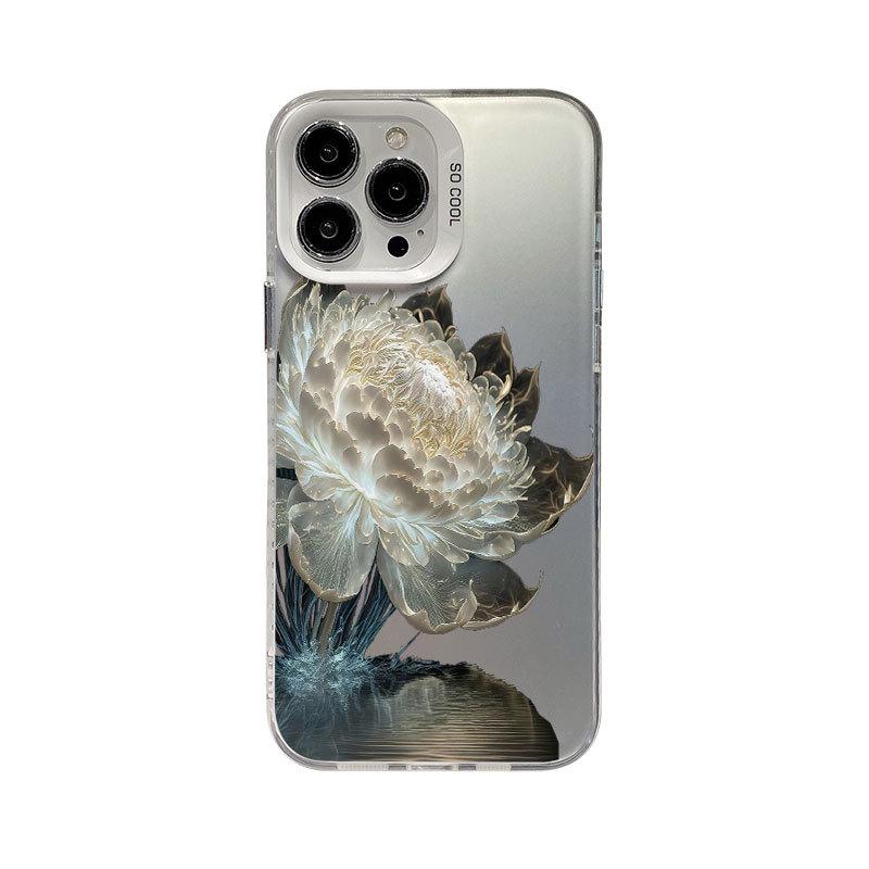 Colorful Drop-Proof Lotus Case for iPhone 16 Pro Max, Silver, Protective for Models 13-15
