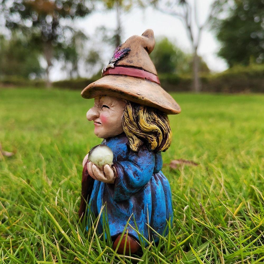 Resin Halloween Witch Sculpture Funny Garden Dwarf Figurine Crafts Gnome Statues  Tabletop