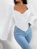 T-shirt Vacation V-neck Flared Sleeve Waisted Irregular Knit Long-sleeved T-shirt Tops