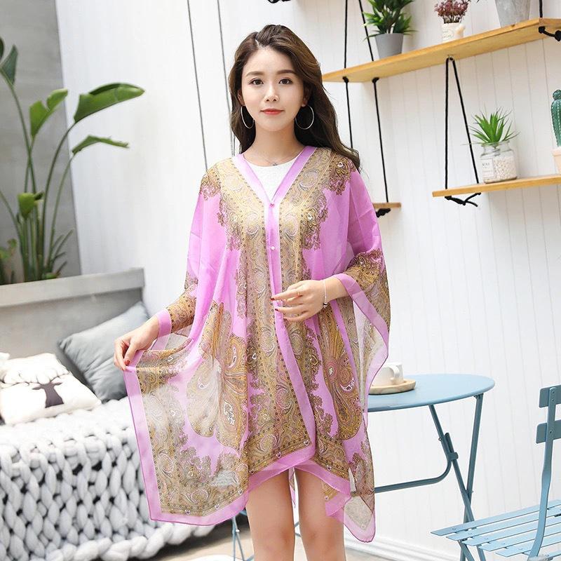 Chic Women's Silk Scarf: Oversized Sun Protection Shawl & Versatile Beach Towel