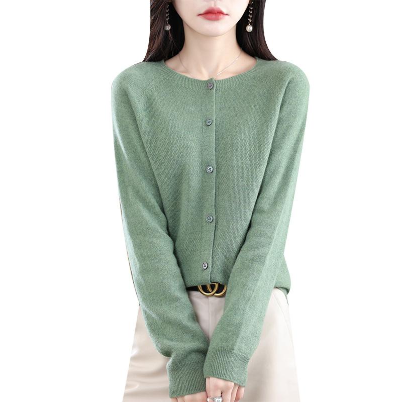 Damen S Rundhals Gestrickter Cardigan Langarm Herbst Oberbekleidung