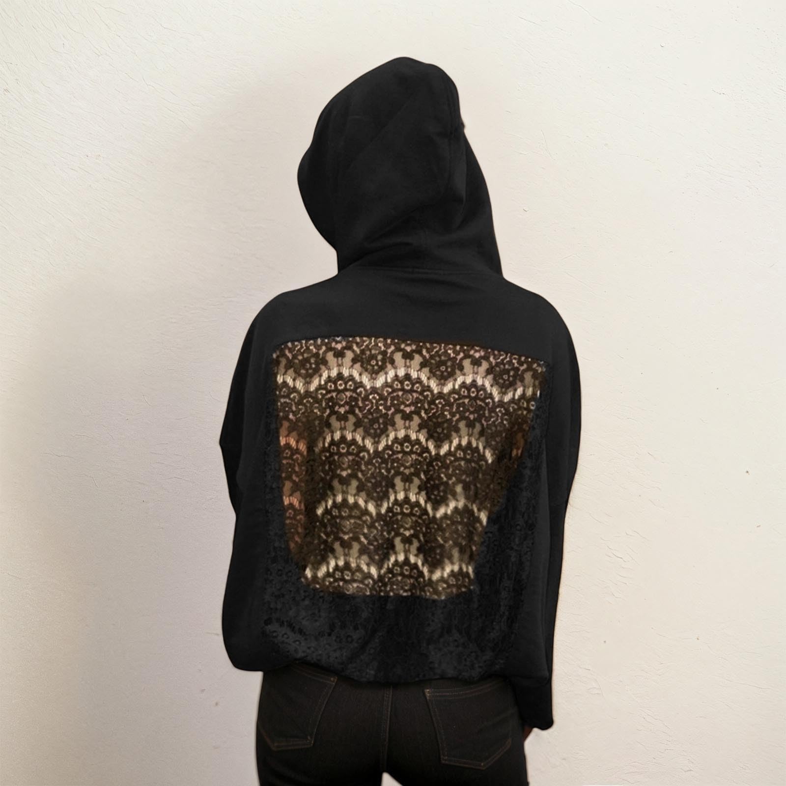 

Women s Fashionable Sexy Backless Pullover Hollow Mesh Back Hoodie Breathable Hoodie Mesh Transparent Sweatshirt XXL чёрный